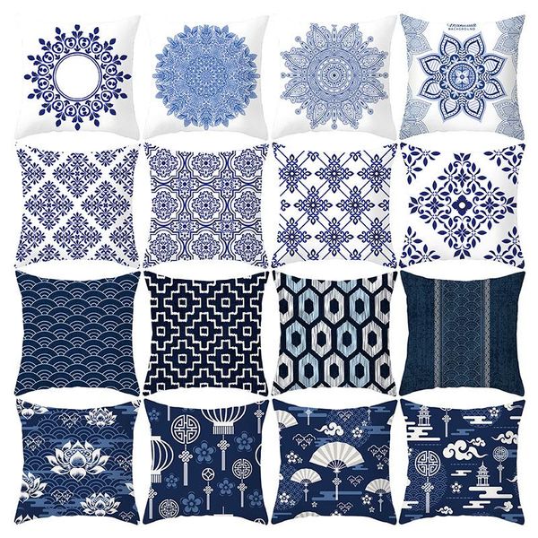 

cushion/decorative pillow blue ethnic style cushion cover 45x45 geometric patterns decorative pillowcase polyester sofa cushions home decor