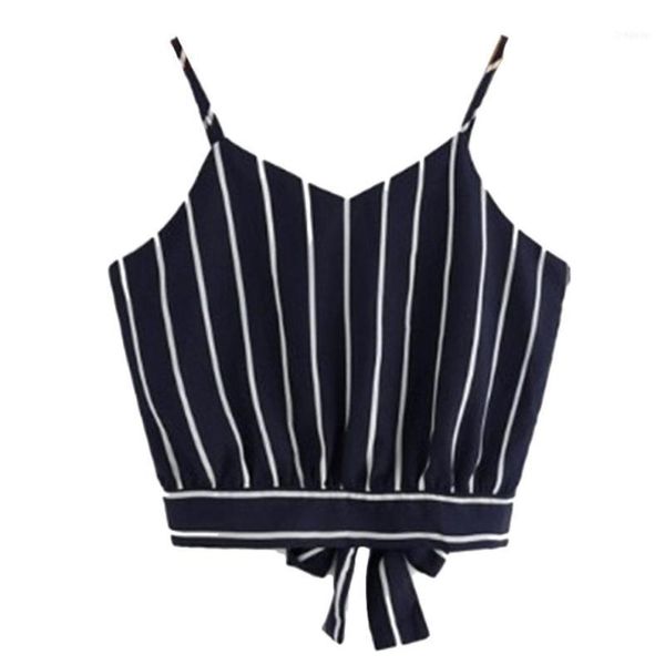 

woman casual camisole v-neck floral striped fashion vest, White