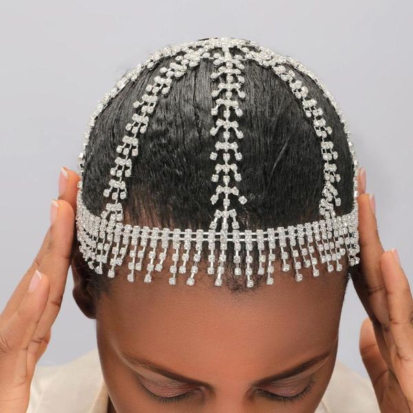 

other glaming vintage bridal headpiece for weddings luxury hair accessories crystal rhinestone gold color wedding chain jewelry, Golden;white