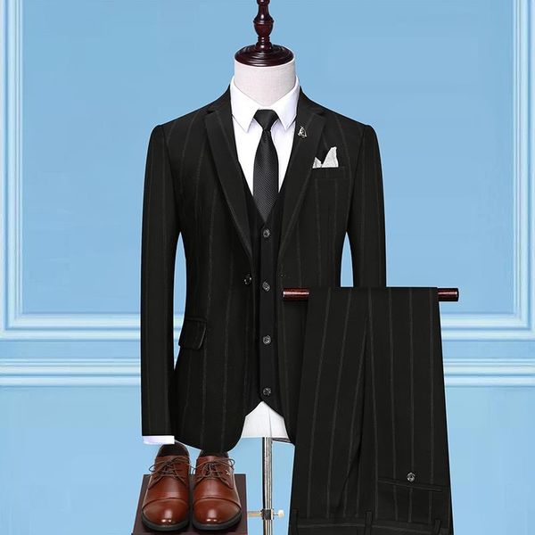 

men's suits & blazers business casual striped suit 3-piece wedding dress/prom/social/formal work slim tuxedo 2021 arrival, White;black