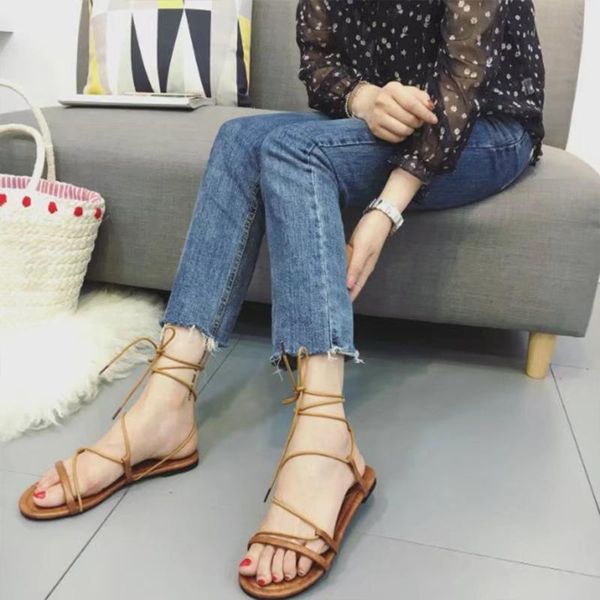 

flat summer soft sole casual lightweight beach cross bandage women sandals, Black