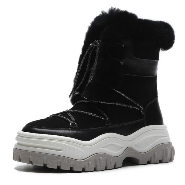 

boots dilalula retro women warm snow ankle female luxury natural leather winter casual platform short, Black