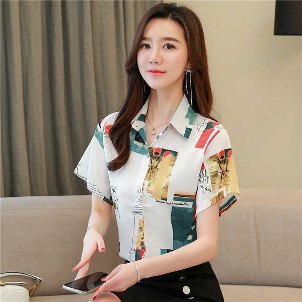 

summer korean women shirts woman short sleeve blouse chiffon blouses office lady white plus size xxl 210531