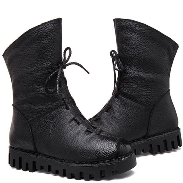 

boots 2021 est fashion genuine leather women winter shoes casual moccasins flat handmade woman, Black