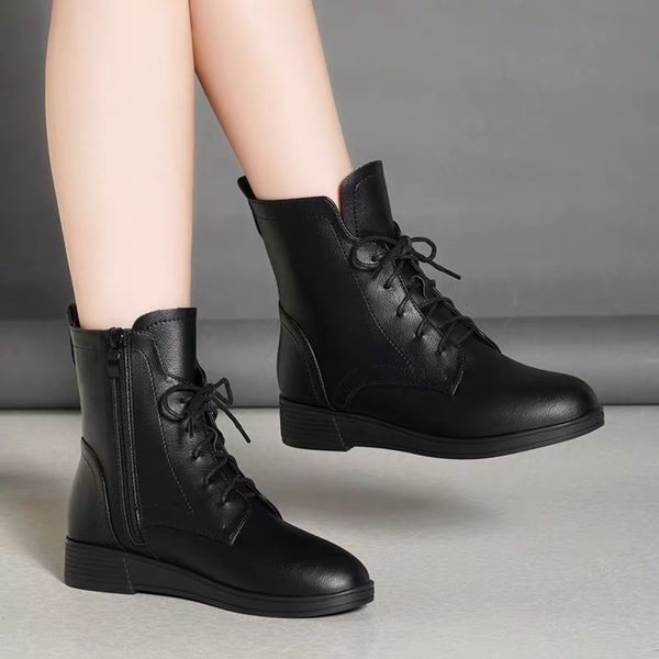 

winter women's 2020 new fashion lace up short thick heel flat bottom martin soft sole spring and autumn single boots, White;red