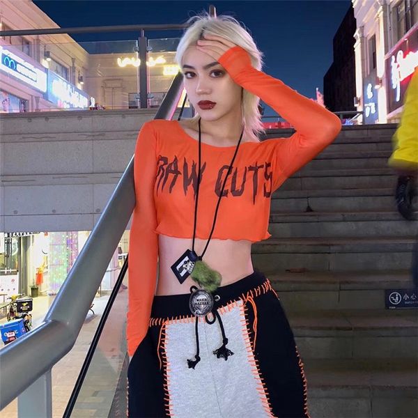 

2021 women fashion letter printing new short t-shirt lady o-neck long sleeve harajuku girl casual streetwear shirts ot8v, White