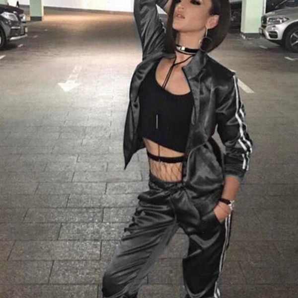 

jogger pants womens tracksuit autumn long sleeve outfits sportswear striped 2pcs running set femme zipper and outerwear, Gray