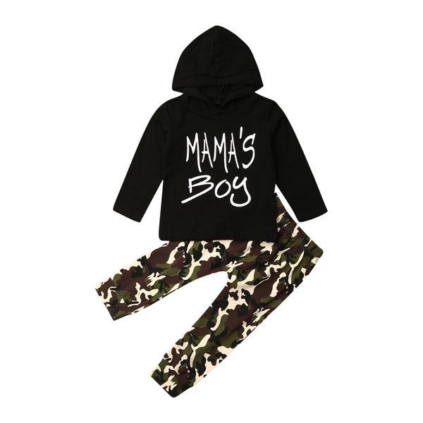 

1-6y autumn baby kids boys outfit clothes sets hooded t shirt +camouflage pants clothes set, White