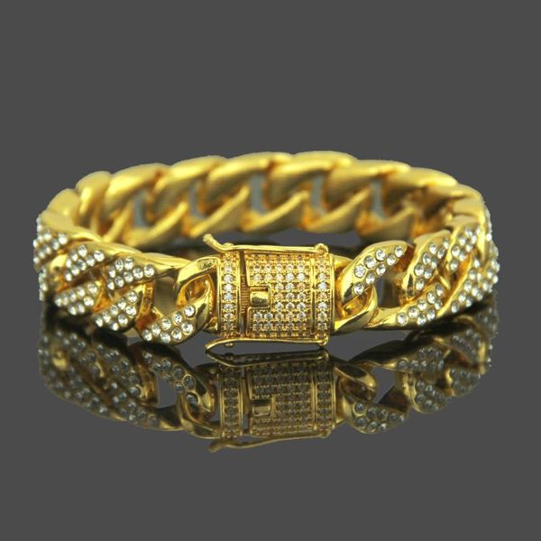 

cuff european and american hip hop hiphop men cuba gold micro-crystal bracelet miami, White