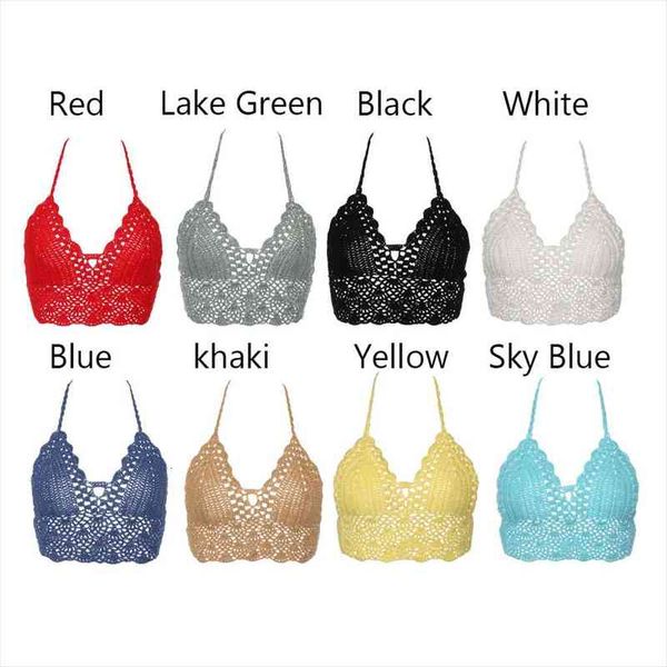 

bikini crop crochet boho beach camisoles bikini bralette halter cami knitted bra women backless beachwear tank top, White