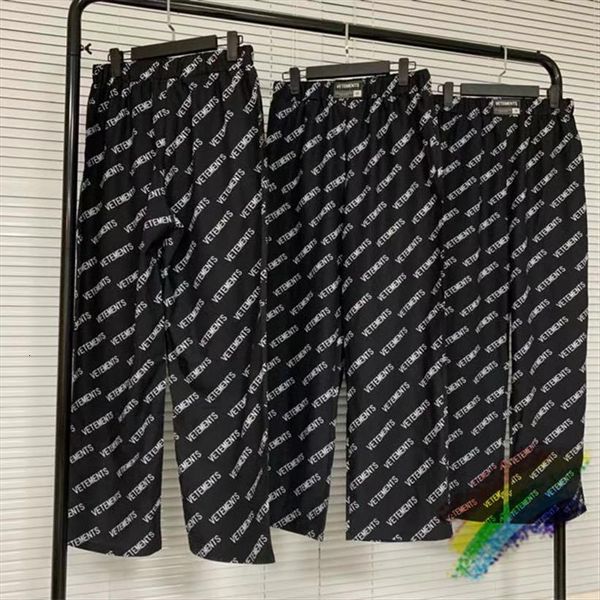 

20ss vetements women full logo pants print straight inside 1:1 tag label vtm trousers, Black