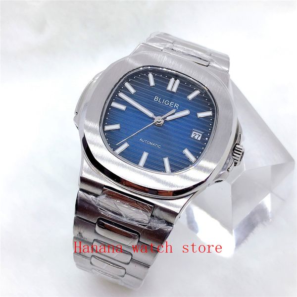 

sapphire crystal automatic clock luxury bliger 40mm with date window, Slivery;brown