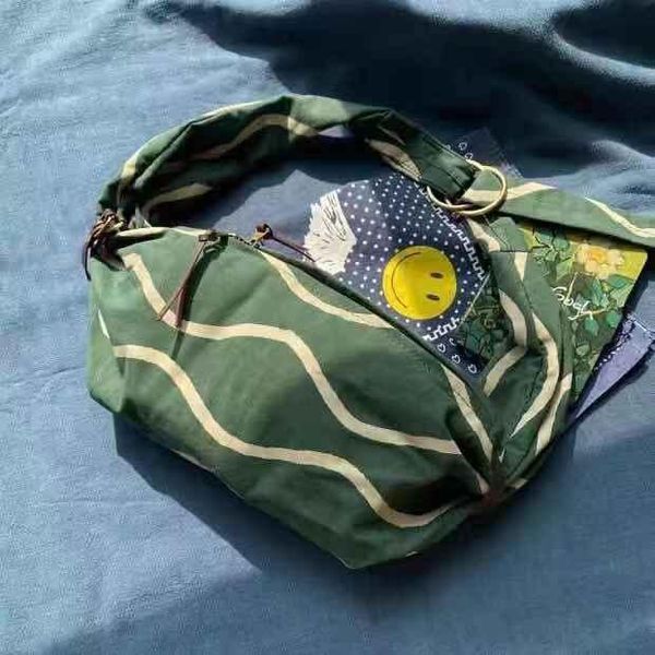 

backpack kapital canvas bag water ripple fur line women men quality metal ring buckle solid green adjustable belt chest bags