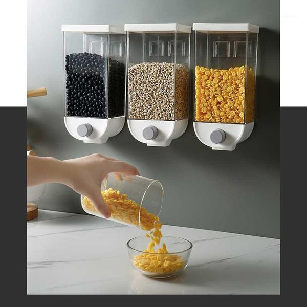 

storage bottles & jars transparent sealed wall mounted press cereals dispenser grain box dry food container organizer kitchen accessories to