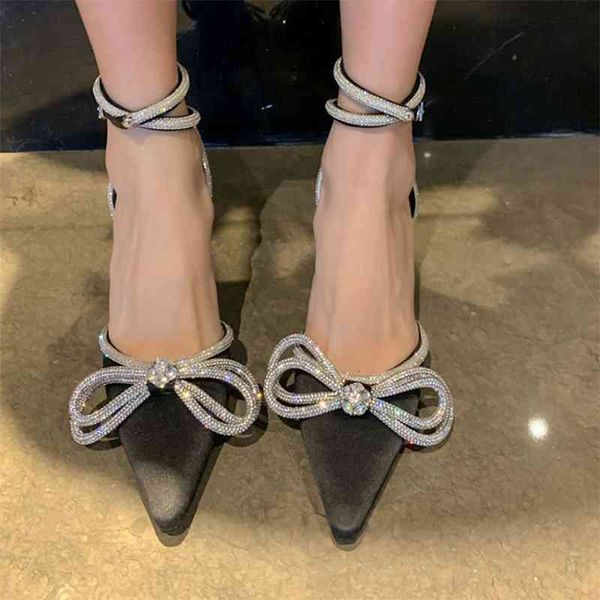 

dress shoes nova bowknot strass brilhando saltos altos finos apontou casamento net vermelho sandÃ¡lias de fadas xuuf, Black