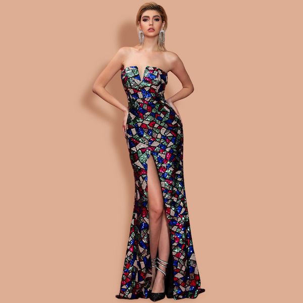 

mermaid deep v neck sequined simple evening dresses floor length sleeveless dew shoulder zipper-up glamorous formal gown, Black;red