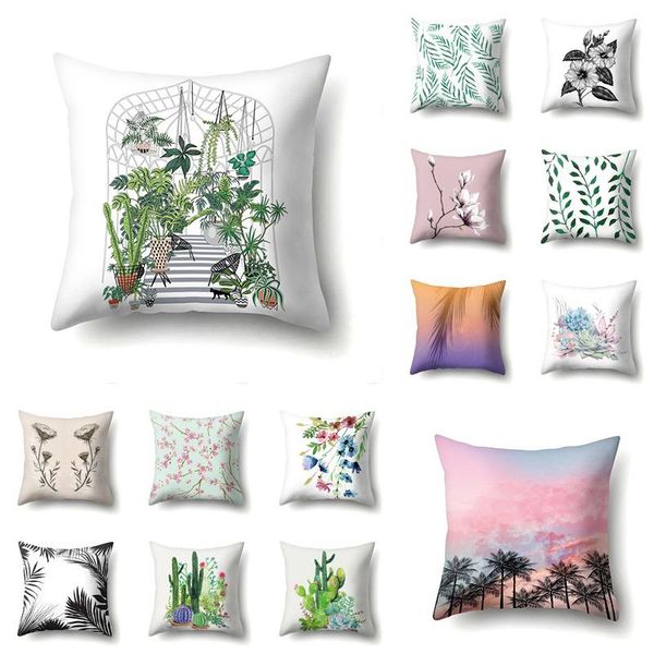 

cute cartoon print plant cushion cover polyester decorative for sofa seat soft throw pillow case cover 45x45cm home decor