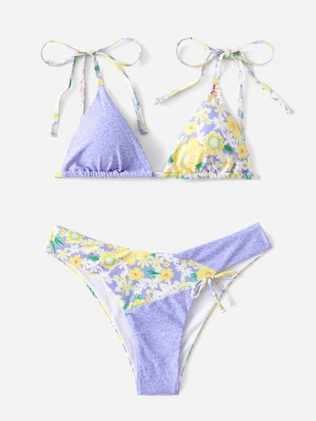 

floral tie shoulder bikini swimsuit v79q#, White;black