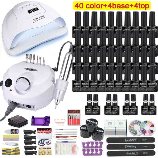 

manicure with 120w/80w/54w led lamp 35000rpm drill machine 40 color uv polish gel nail kit tools set