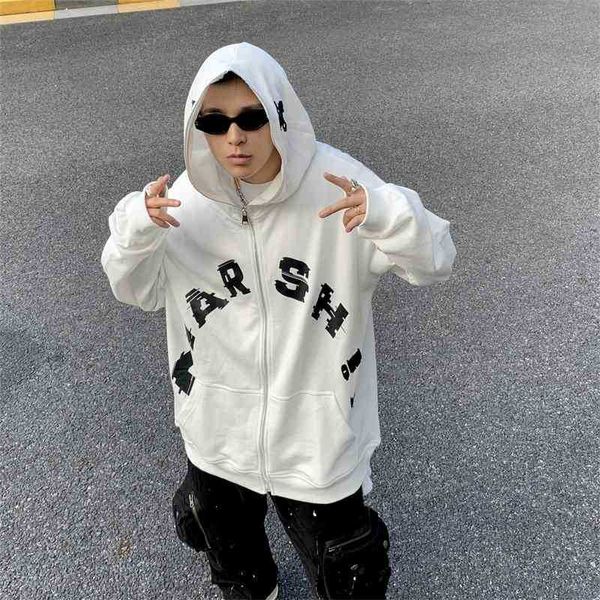 

men's and women's new autumn high street harajuku trend letter printed sports cardigan hooded loose coat, Black;brown