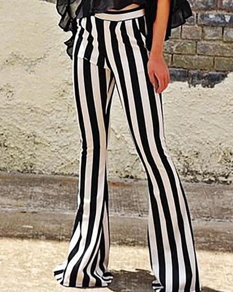 

women's pants & capris vertical striped casual bell-bottom, Black;white