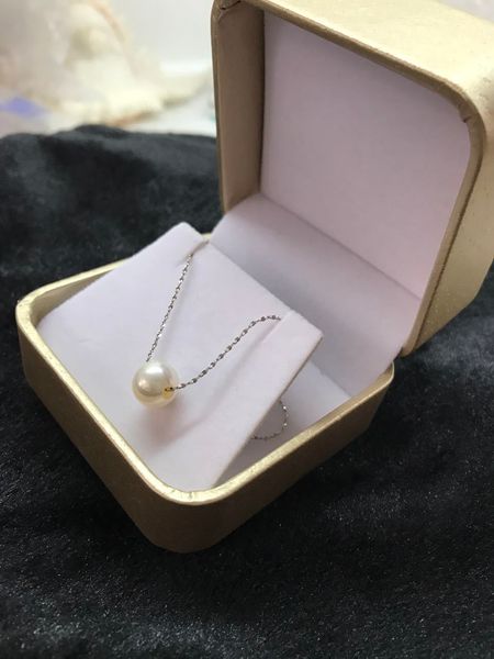 

aaa 9.5mm round white freshwater pearl chain necklace pendant 0927, Silver