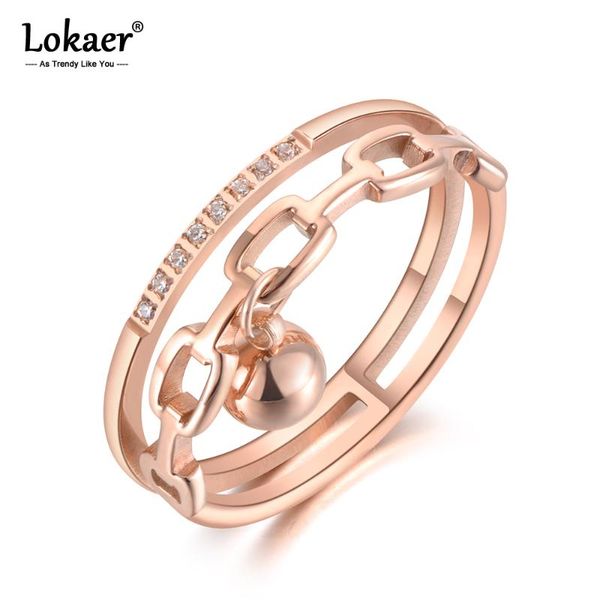 

cluster rings lokaer stainless steel geometric chain & ball ring trendy mosaic cz crystal rose gold anniversary jewelry for women r19092, Golden;silver