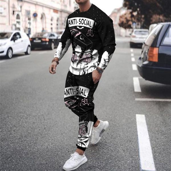

men's tracksuits casual sports t-shirt trousers sportswear 3d printing suit quick-drying running clothes jogging gym, Gray