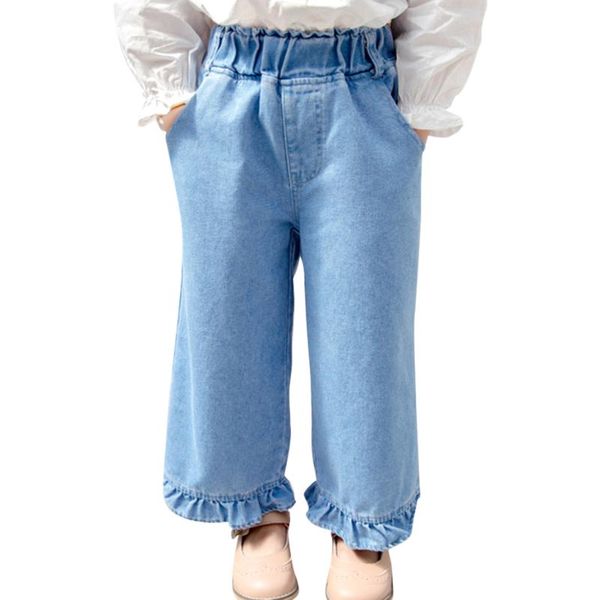 

girls jeans ruffles jeans for girls solid color spring autumn kid clothes, Blue
