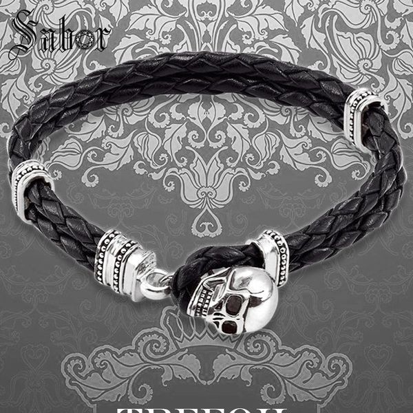 

cuff accessories bracelet woven leather wrap skull with toggle crap silver fashion jewelry punk gift men boy women girls mens, White