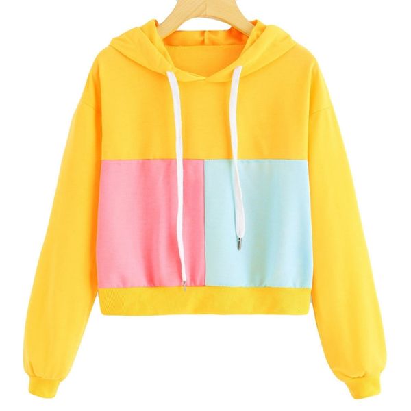 

autumn women color matching hooded sweater size xl, White