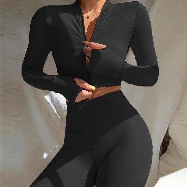

yoga outfit long sleeve tracksuit sport set women sportswear 2021 home suit for fitness clothing workout clothes femme khaki black red