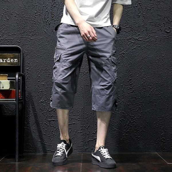 

new 2021 summer men's baggy multi pocket zipper cargo shorts breeches male long army green khaki mens tactical shorts, White;black