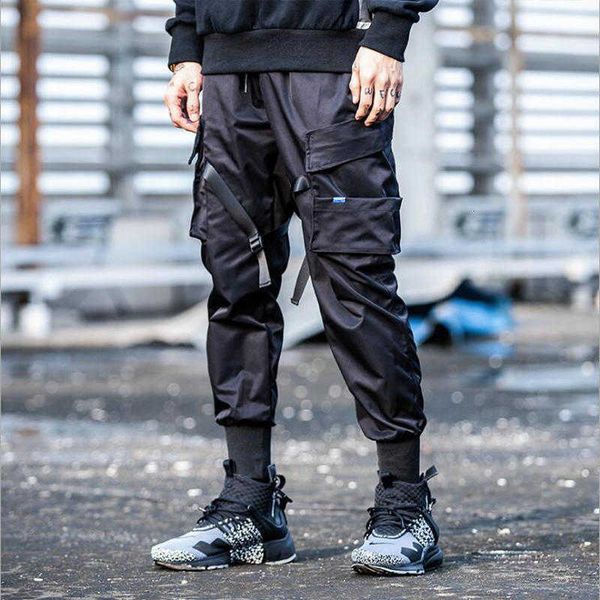 

men's pants western style hip hop multi pocket fashionable casual cargo streetwear ribbons joggers trousers men oah0 8p11, Black