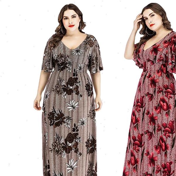 

plus size women boho floral printed v neck summer dress holiday party dress pleated sundress short sleeve loose casual dresses, Black;gray
