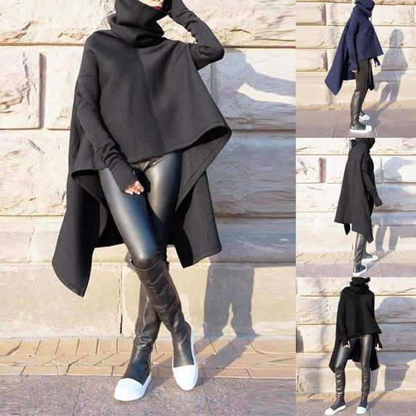 

fashion hoodies sweatshirts women asymmetrical pullovers 2021 winter hooded sweatshirt turtleneck sudaderas mujer 7 drop shipping, Black