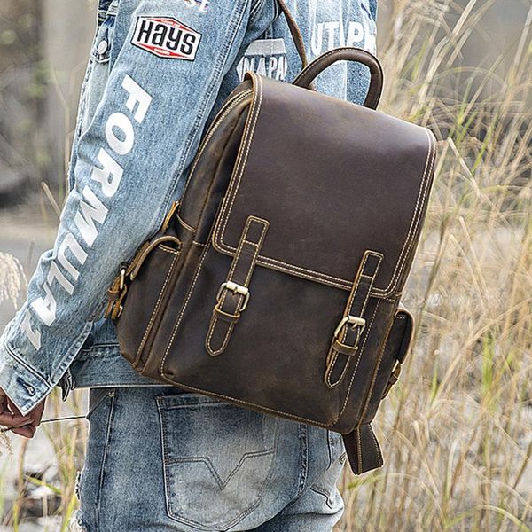 

backpack genuine leather mens vintage lapcrazy horse travel school