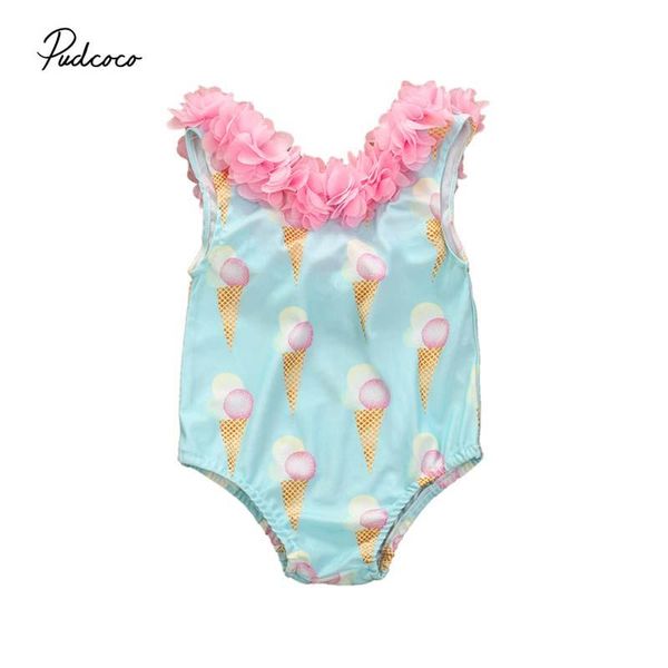 

2021 summer swimsuit toddler baby girl ice cream print swimwear one piece floral tankini swimming bathing suit bikini, Black