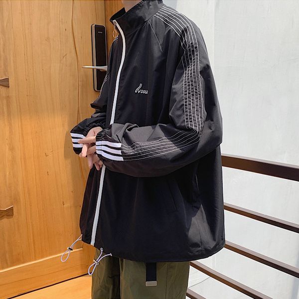 

spring and fried street men's korean fashion 2021 new autumn tide brand ruffian handsome jacket loose clothes, Black;brown