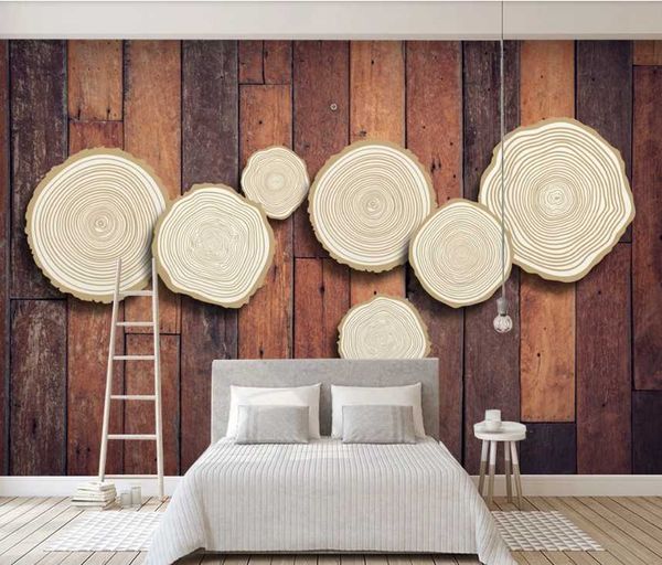 

wallpapers custom 3d stereo modern retro wood board rings bedroom background wallpaper mural