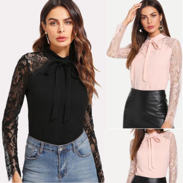 

2021 spring new women chiffon shirt long mouw casual party lace t-shirt fashion, White