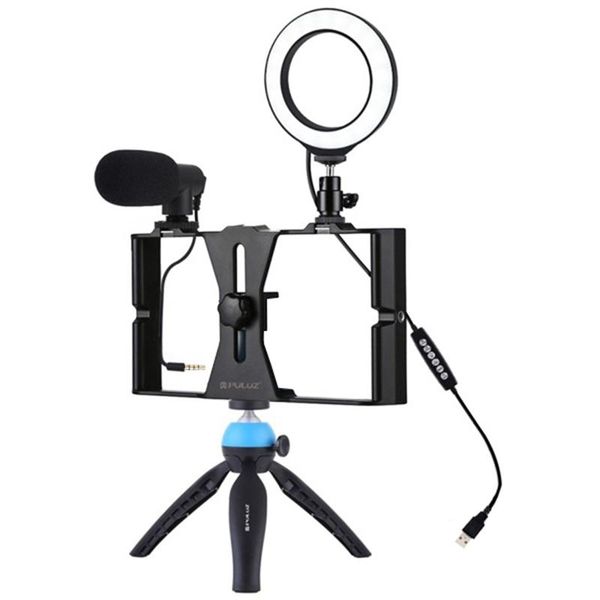

puluz portable phone tripod stand with microphone and ring live holder vlogging kit live set for android