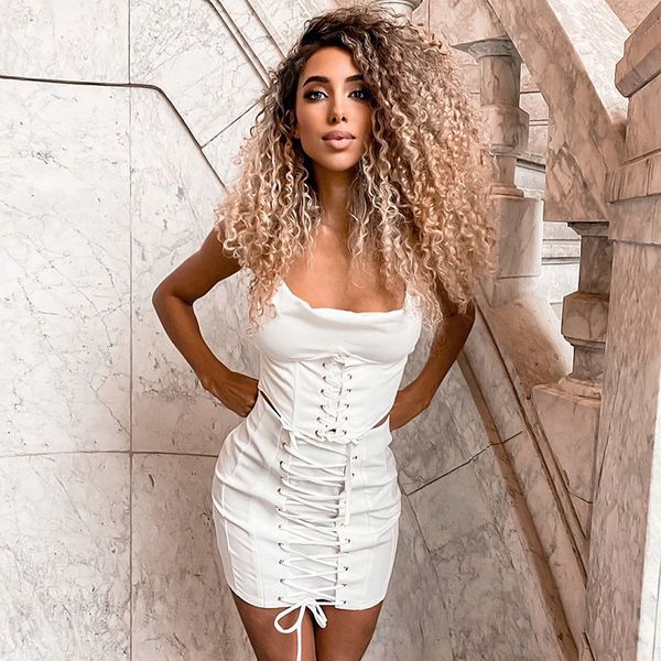 

summer crop camisole women lace up spaghetti strap bandage streetwear casual vintage slim camis 2021 vest, White