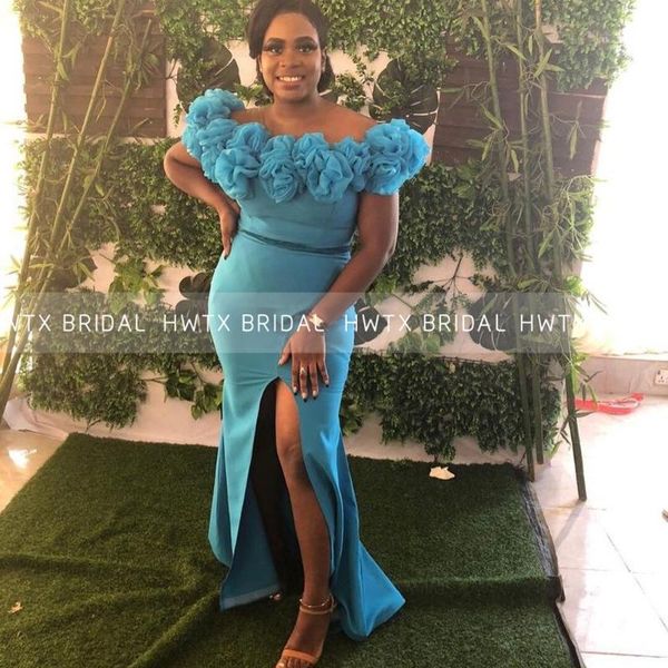 

party dresses flowers off the shoulder prom mermaid side slit long african formal evening gown robes de soirÃ©e customize plus size, White;black