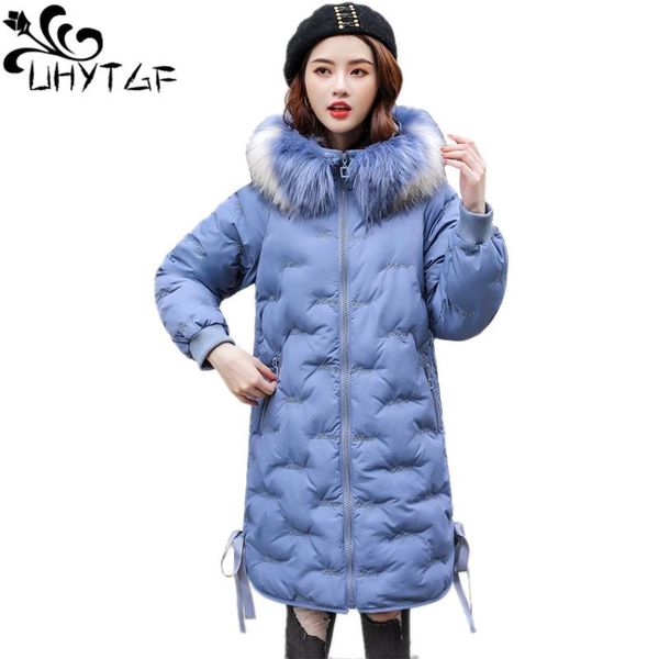 

uhytgf new women's winter coat plus size female warm big fur collar parka coats korean women's down cotton fashion jackets x533, Black