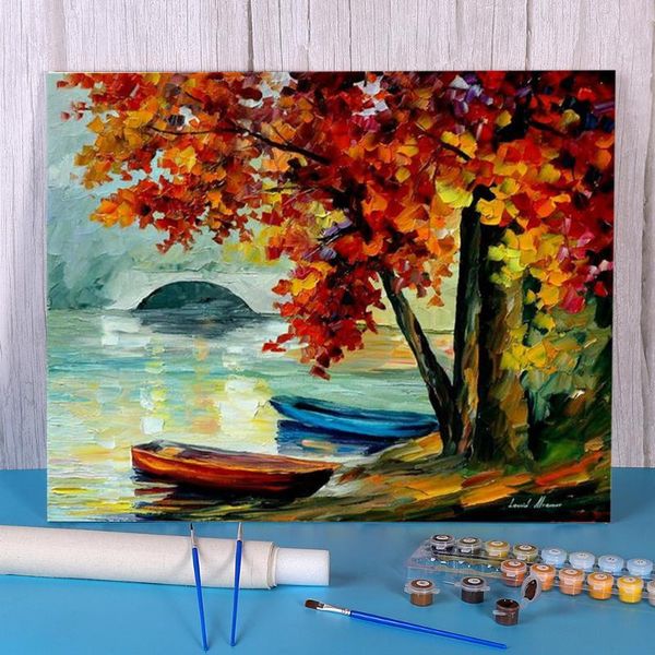 

paintings oil painting style two boats coloring by numbers kit acrylic paints 50*70 canvas pictures decoration for art