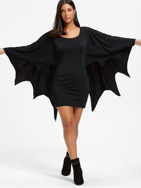 

casual dresses bodycon dress women halloween costume batwing sleeve slim fit mini partywear elegant night robe vintage evening, Black;gray