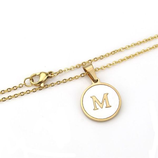

chains round shell 26 english letter necklace stainless steel gold pendant, Silver