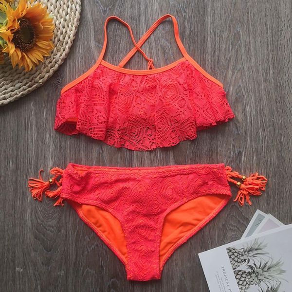 

one-piece suits 3-13 years girl swimsuit kids swimwear lace jacquard teenage bikini set hollow out girls bathing suit children's