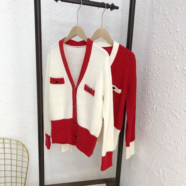 

contrast color big fragrance cardigan gentle series ~ including wool v-neck sweater, simple lady, thin outer top, White